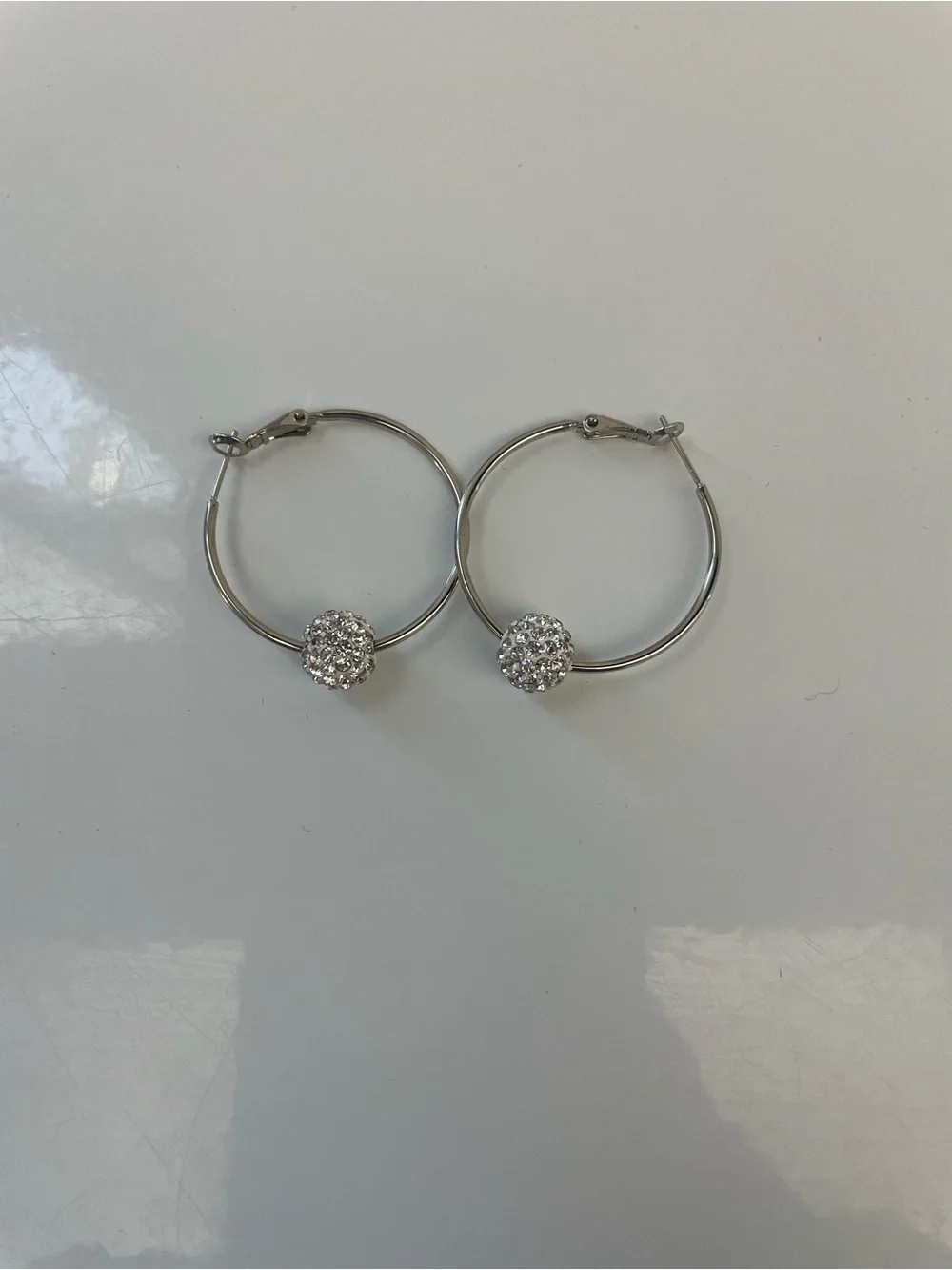 Silver Hoop Earrings with Pavé Crystal Beads - Women Jewelry